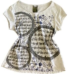 Graphic Tee Bicycle Wheels Novelty Print Short Sleeve Tee‎ Sz M/L Gray #146B